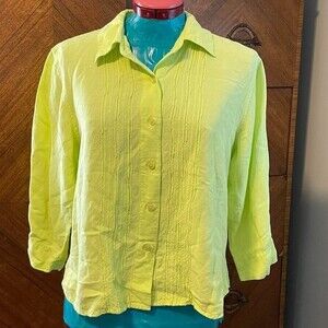 goodclothes Linen Blend Three Quarter Sleeve Button Down Top Size L